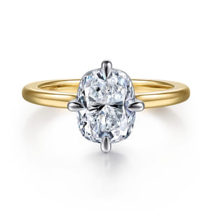 Lou - 14K White-Yellow Gold Elongated Cushion Compass Prong Solitaire Diamond Engagement Ring