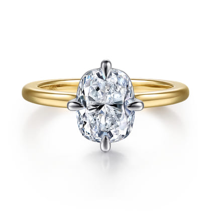 Lou - 14K White-Yellow Gold Elongated Cushion Compass Prong Solitaire Diamond Engagement Ring