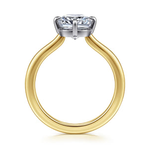 Lou - 14K White-Yellow Gold Elongated Cushion Compass Prong Solitaire Diamond Engagement Ring