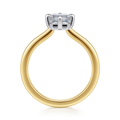 Lou - 14K White-Yellow Gold Emerald Cut Compass Prong Solitaire Diamond Engagement Ring