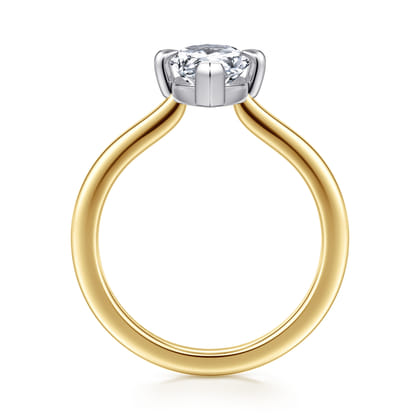 Lou - 14K White-Yellow Gold Marquise Shape Compass Prong Solitaire Diamond Engagement Ring