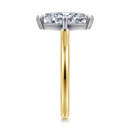 Lou - 14K White-Yellow Gold Marquise Shape Compass Prong Solitaire Diamond Engagement Ring
