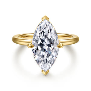 Lou - 14K White-Yellow Gold Marquise Shape Solitaire Diamond Engagement Ring