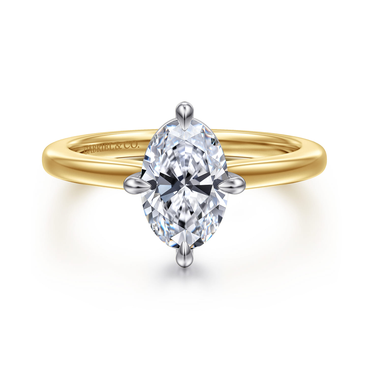 Lou - 14K White-Yellow Gold Oval Compass Prong Solitaire Diamond Engagement Ring