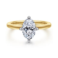 Lou - 14K White-Yellow Gold Oval Compass Prong Solitaire Diamond Engagement Ring