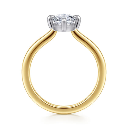 Lou - 14K White-Yellow Gold Oval Compass Prong Solitaire Diamond Engagement Ring