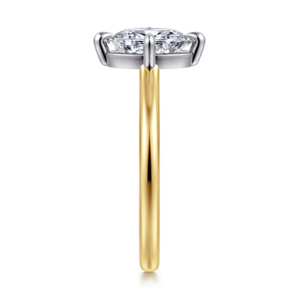 Lou - 14K White-Yellow Gold Oval Compass Prong Solitaire Diamond Engagement Ring
