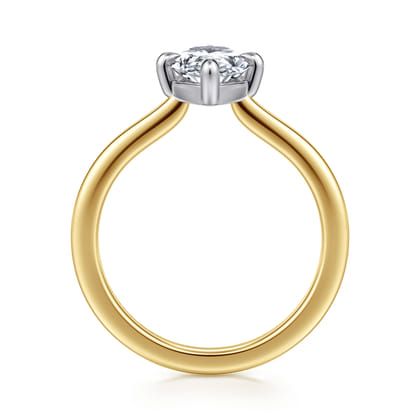 Lou - 14K White-Yellow Gold Pear Shape Compass Prong Solitaire Diamond Engagement Ring