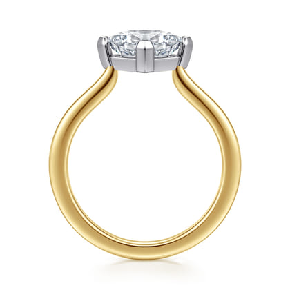 Lou - 14K White-Yellow Gold Princess Cut Compass Prong Solitaire Diamond Engagement Ring