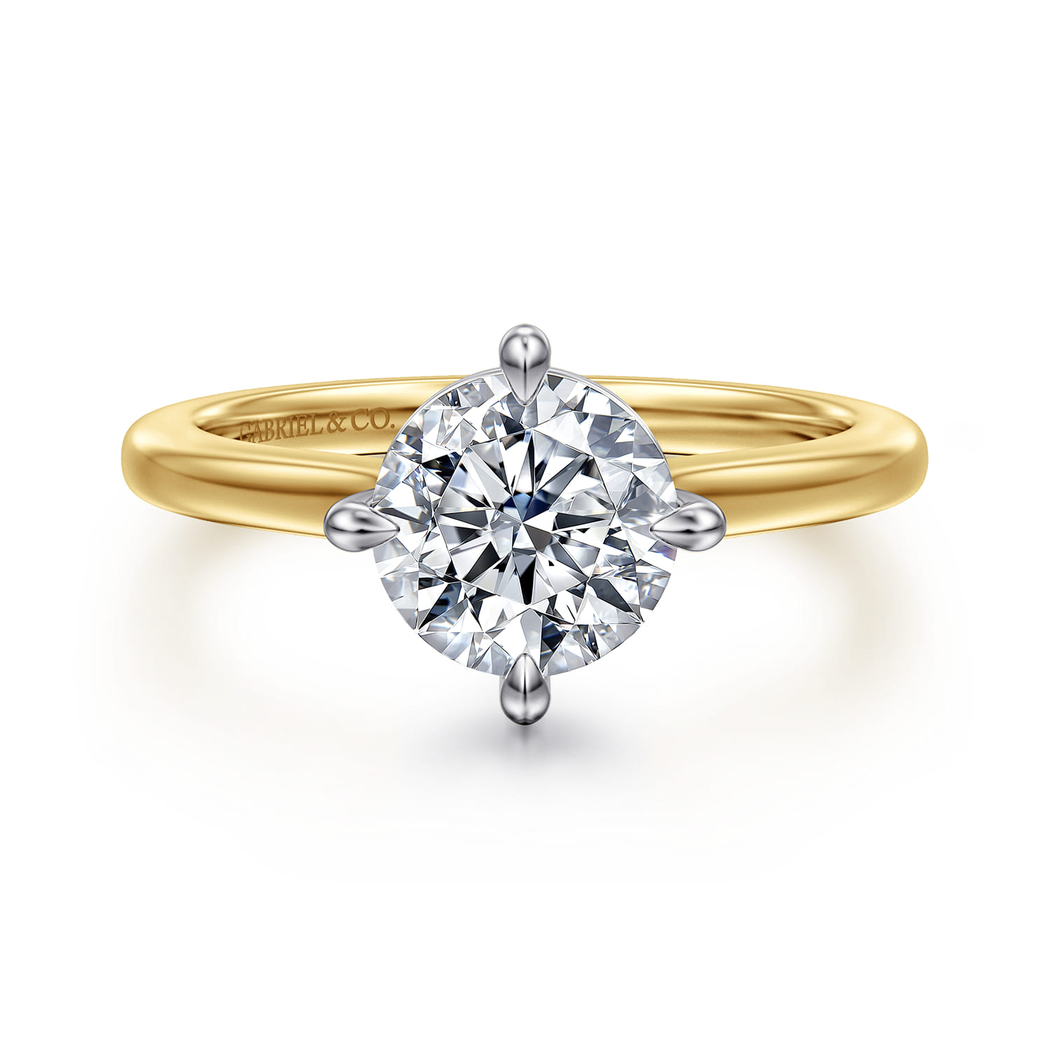 Lou - 14K White-Yellow Gold Round Compass Prong Solitaire Diamond Engagement Ring