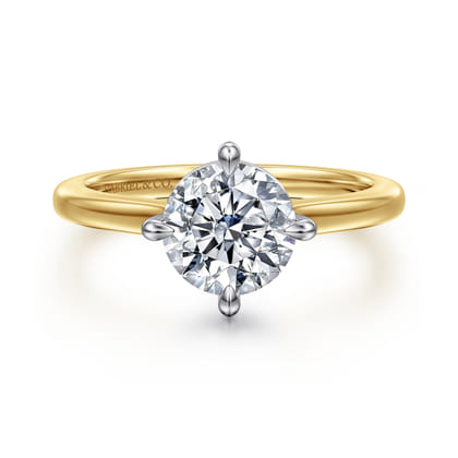 Lou - 14K White-Yellow Gold Round Compass Prong Solitaire Diamond Engagement Ring