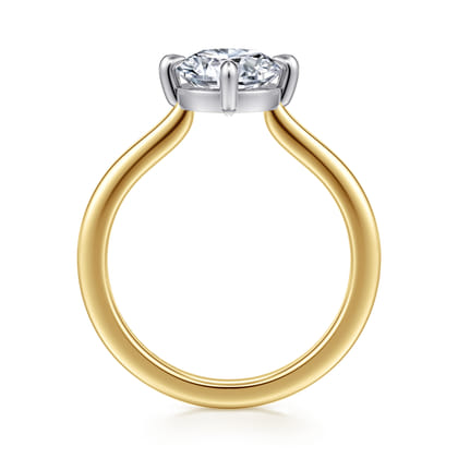 Lou - 14K White-Yellow Gold Round Compass Prong Solitaire Diamond Engagement Ring