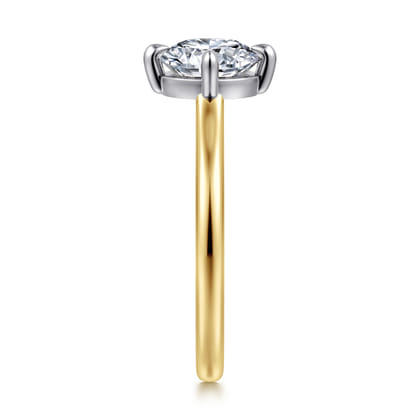 Lou - 14K White-Yellow Gold Round Compass Prong Solitaire Diamond Engagement Ring