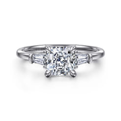 Louann - 14K White Gold Cushion Cut Three Stone Diamond Engagement Ring
