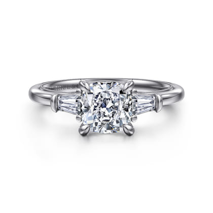 Louann - 14K White Gold Cushion Cut Three Stone Diamond Engagement Ring