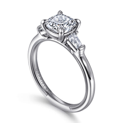 Louann - 14K White Gold Cushion Cut Three Stone Diamond Engagement Ring