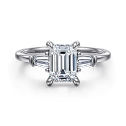 Louann - 14K White Gold Emerald Cut Three Stone Diamond Engagement Ring