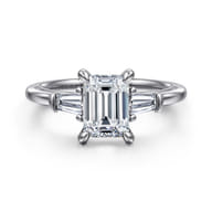Louann - 14K White Gold Emerald Cut Three Stone Diamond Engagement Ring