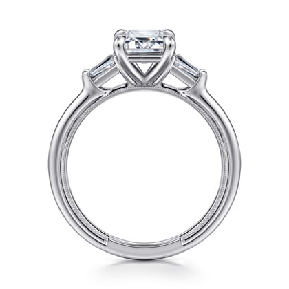 Louann - 14K White Gold Emerald Cut Three Stone Diamond Engagement Ring