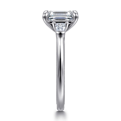 Louann - 14K White Gold Emerald Cut Three Stone Diamond Engagement Ring
