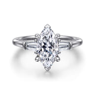 Louann - 14K White Gold Marquise Shape Three Stone Diamond Engagement Ring