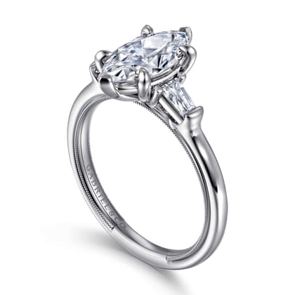Louann - 14K White Gold Marquise Shape Three Stone Diamond Engagement Ring