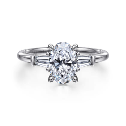 Louann - 14K White Gold Oval Three Stone Diamond Engagement Ring