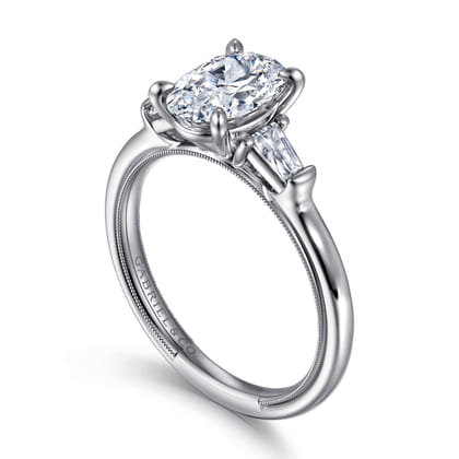 Louann - 14K White Gold Oval Three Stone Diamond Engagement Ring