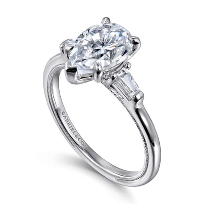 Louann - 14K White Gold Pear Shape Three Stone Diamond Engagement Ring