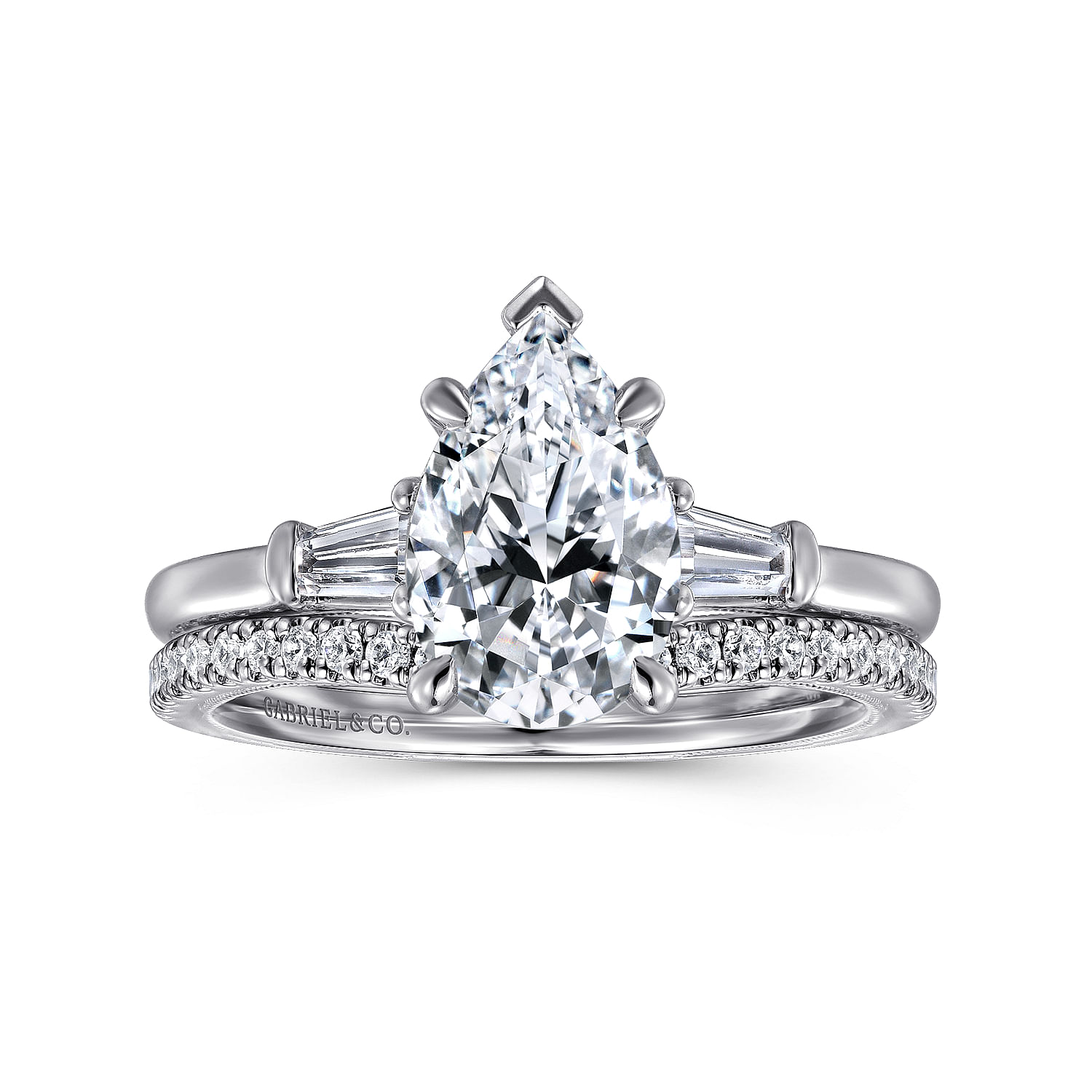 Louann - 14K White Gold Pear Shape Three Stone Diamond Engagement Ring