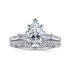 Louann - 14K White Gold Pear Shape Three Stone Diamond Engagement Ring