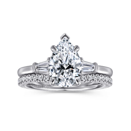 Louann - 14K White Gold Pear Shape Three Stone Diamond Engagement Ring