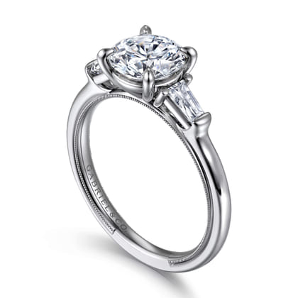 Louann - 14K White Gold Round Three Stone Diamond Engagement Ring