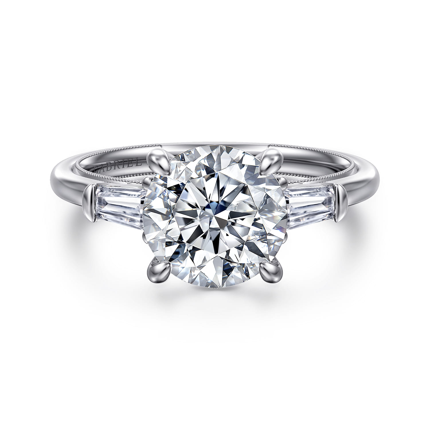 Louann - 14K White Gold Round Three Stone Diamond Engagement Ring
