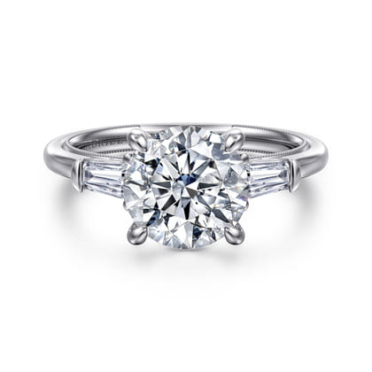 Louann - 14K White Gold Round Three Stone Diamond Engagement Ring
