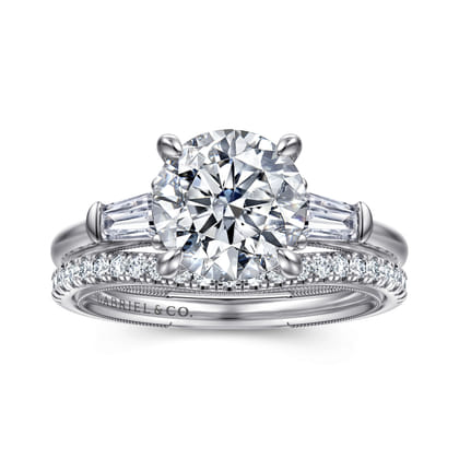 Louann - 14K White Gold Round Three Stone Diamond Engagement Ring