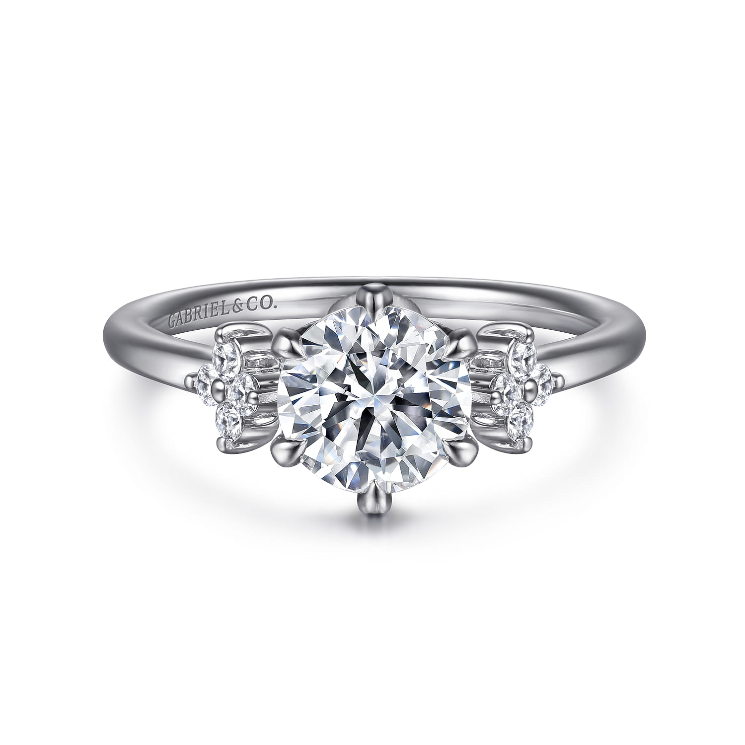 Louise - 14K White Gold Three Stone Cluster Round Diamond Engagement Ring