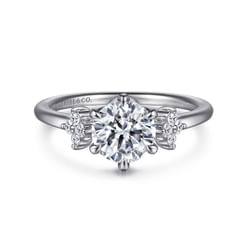 Louise - 14K White Gold Three Stone Cluster Round Diamond Engagement Ring