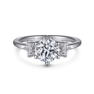 Louise - 14K White Gold Three Stone Cluster Round Diamond Engagement Ring