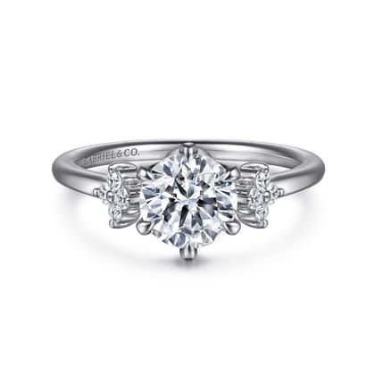 Louise - 14K White Gold Three Stone Cluster Round Diamond Engagement Ring