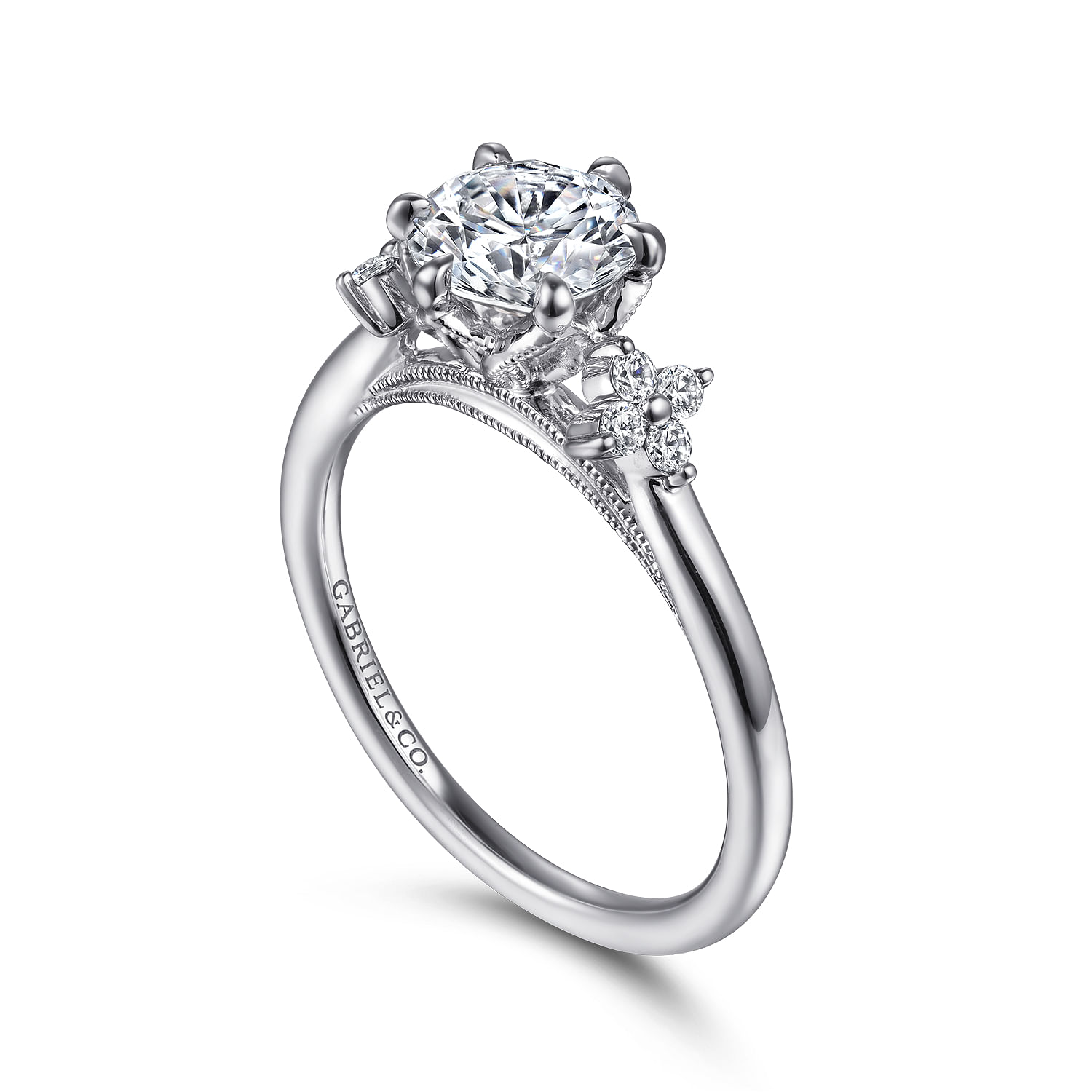 Louise - 14K White Gold Three Stone Cluster Round Diamond Engagement Ring