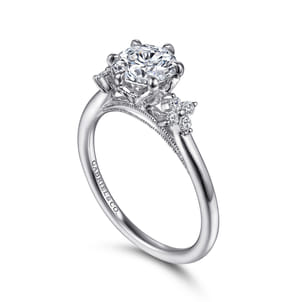 Louise - 14K White Gold Three Stone Cluster Round Diamond Engagement Ring