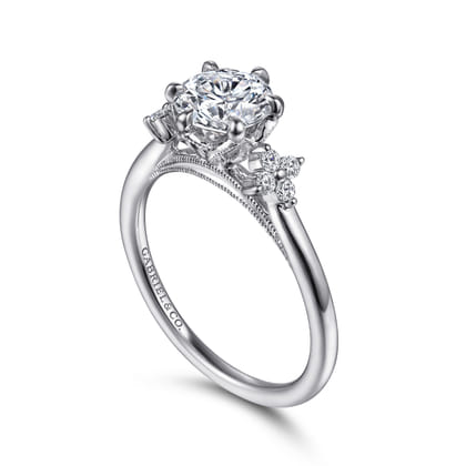 Louise - 14K White Gold Three Stone Cluster Round Diamond Engagement Ring