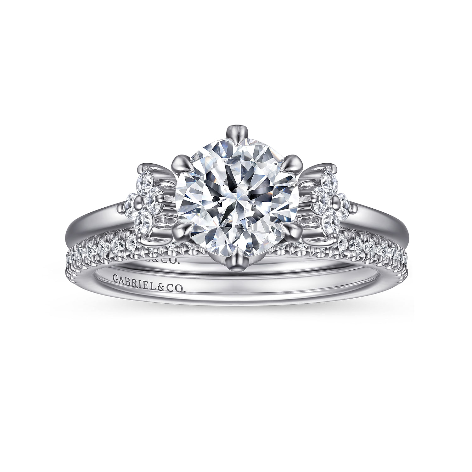 Louise - 14K White Gold Three Stone Cluster Round Diamond Engagement Ring