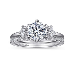 Louise - 14K White Gold Three Stone Cluster Round Diamond Engagement Ring