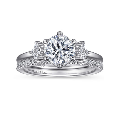 Louise - 14K White Gold Three Stone Cluster Round Diamond Engagement Ring