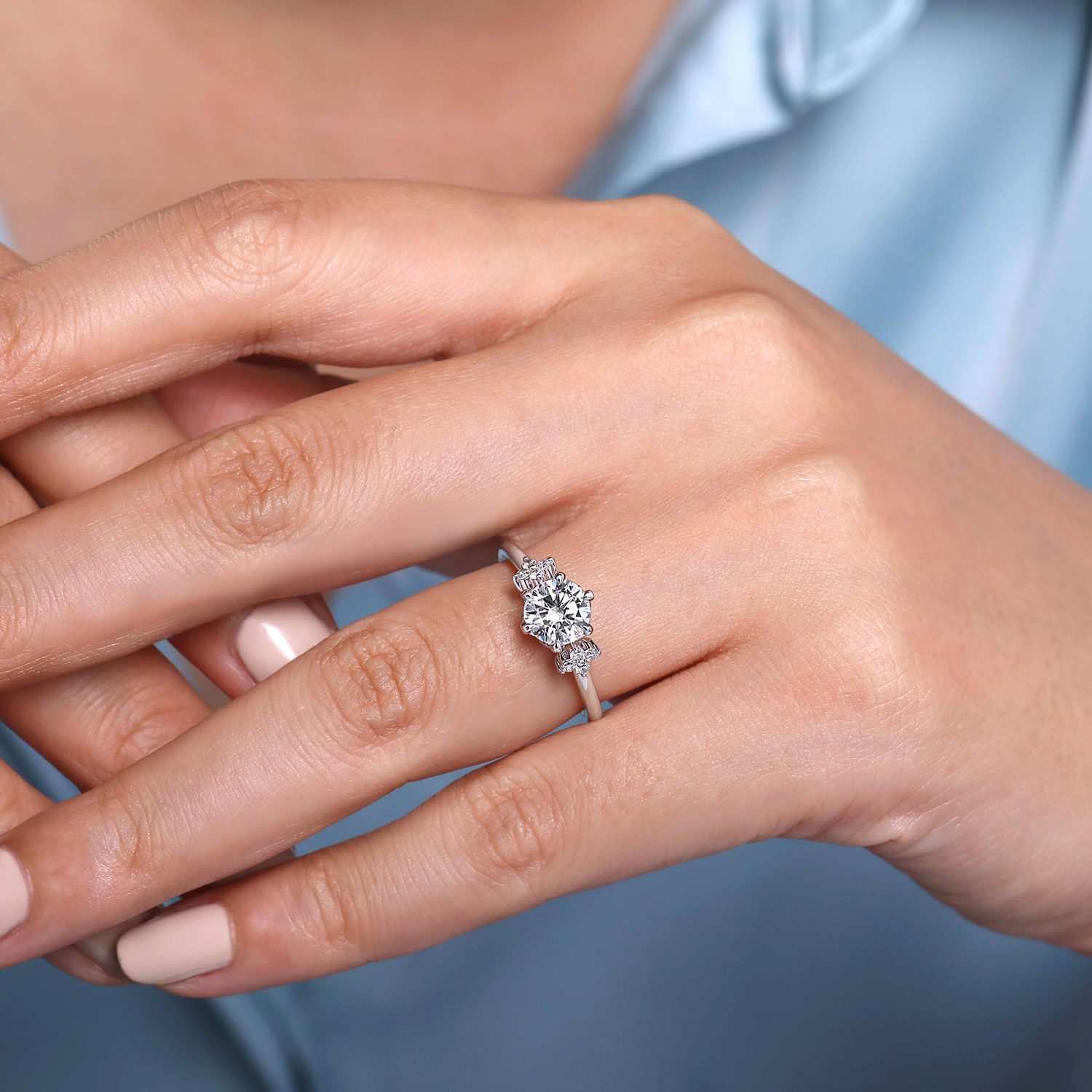 Louise - 14K White Gold Three Stone Cluster Round Diamond Engagement Ring