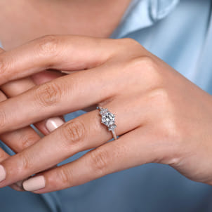 Louise - 14K White Gold Three Stone Cluster Round Diamond Engagement Ring