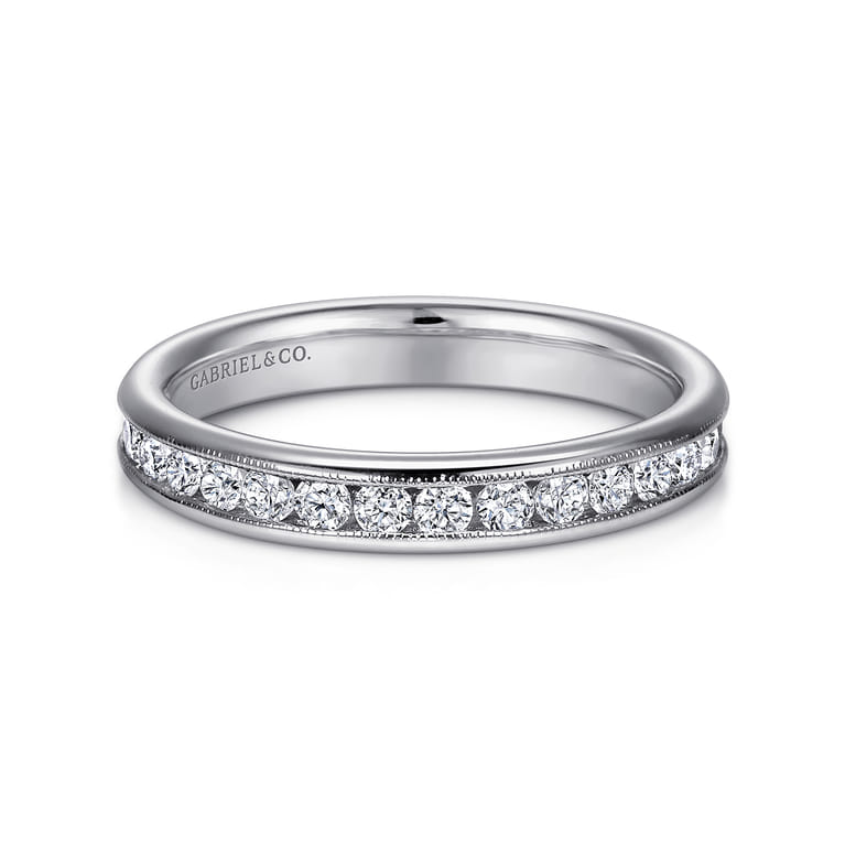 Straight Wedding Ring in 14k White Gold with Round Natural Diamond at Gabriel & Co. - Shot 1