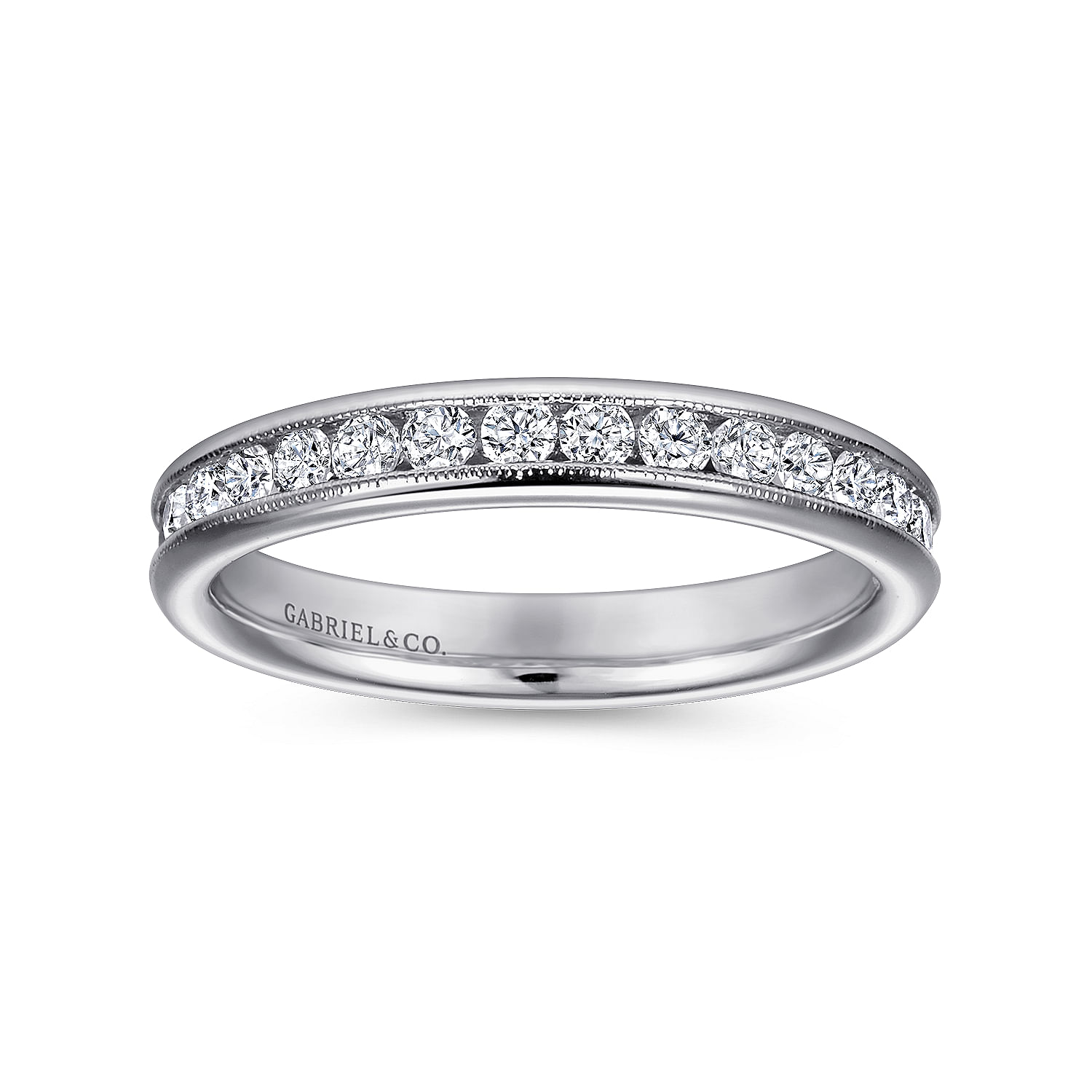 Louve - 14K White Gold Channel Set Diamond Wedding Band